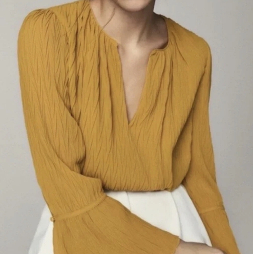 Massimo Dutti Mustard Bell Sleeve Blouse Size 10